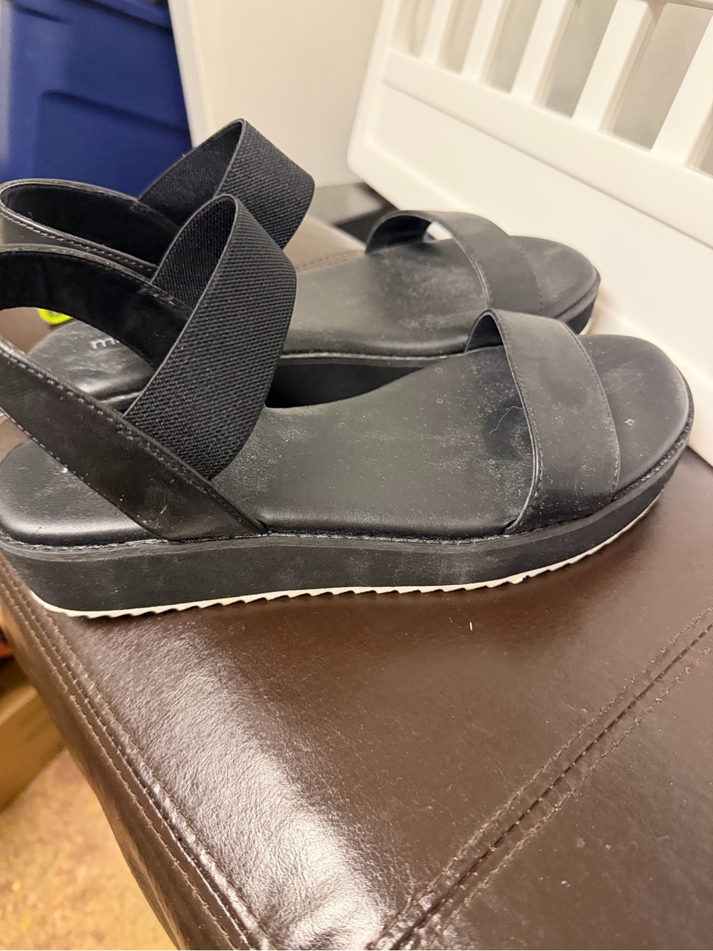 Maurices Black Platform Sandals with Elastic Heel Strap